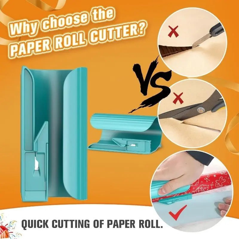 Wrapping Paper Cutter (2-Pack) | Holiday Gift Wrap Paper Roll Holder and Cutter