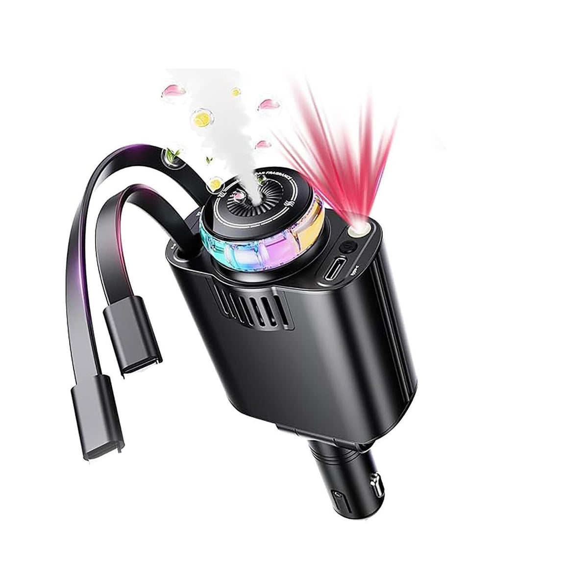 Smart Retractable Car Charger 120W USB C Fast Charge Air Freshener Starlight, 6 in 1 Fast Car Phone Chargers Adapter with Aromatherapy, Compatible with iPhone 17 16 15 14 13 and Android
