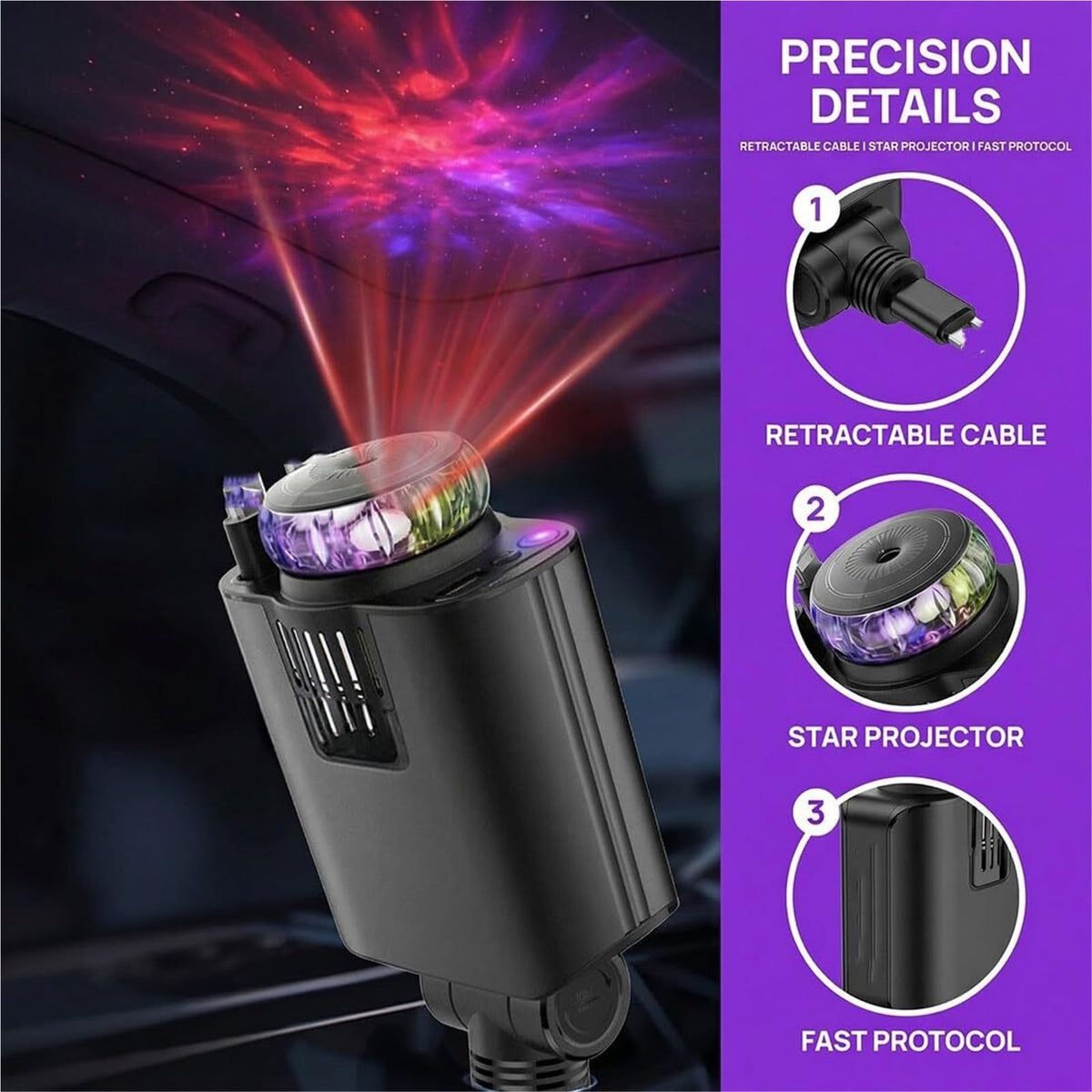 Smart Retractable Car Charger 120W USB C Fast Charge Air Freshener Starlight, 6 in 1 Fast Car Phone Chargers Adapter with Aromatherapy, Compatible with iPhone 17 16 15 14 13 and Android