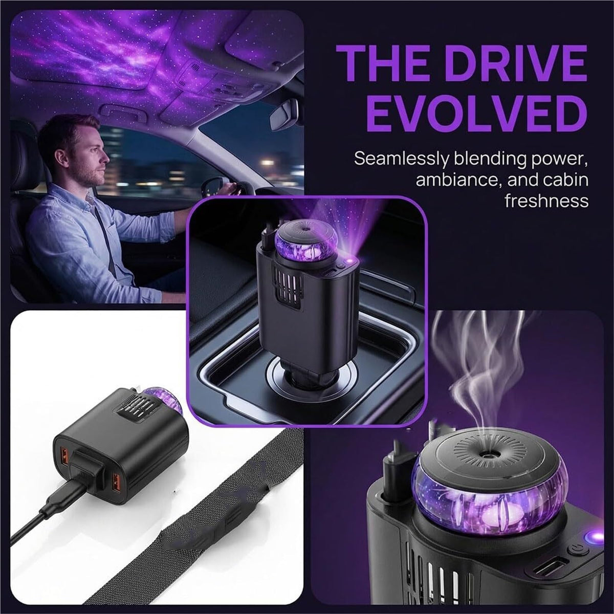 Smart Retractable Car Charger 120W USB C Fast Charge Air Freshener Starlight, 6 in 1 Fast Car Phone Chargers Adapter with Aromatherapy, Compatible with iPhone 17 16 15 14 13 and Android
