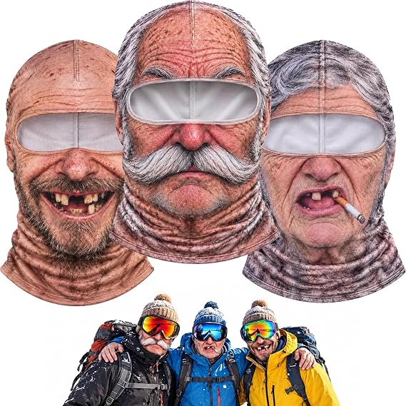 Old Man Ski Mask Funny Realistic Face Balaclava 3D Printed Full Face Winter With Neck Coverage, Novelty Winter Face Cover for Skiing Snowboarding Outdoor Parties and Funny Gifts