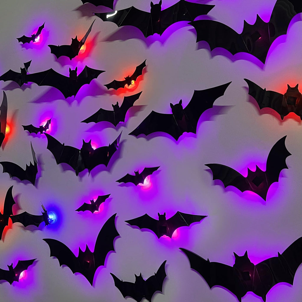 🕷️🦇🎃36-Pack Halloween Bat & Spider Decorations with LED Lights – Indoor Wall Decor for Home, Party & Classroom
