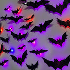 🕷️🦇🎃36-Pack Halloween Bat & Spider Decorations with LED Lights – Indoor Wall Decor for Home, Party & Classroom