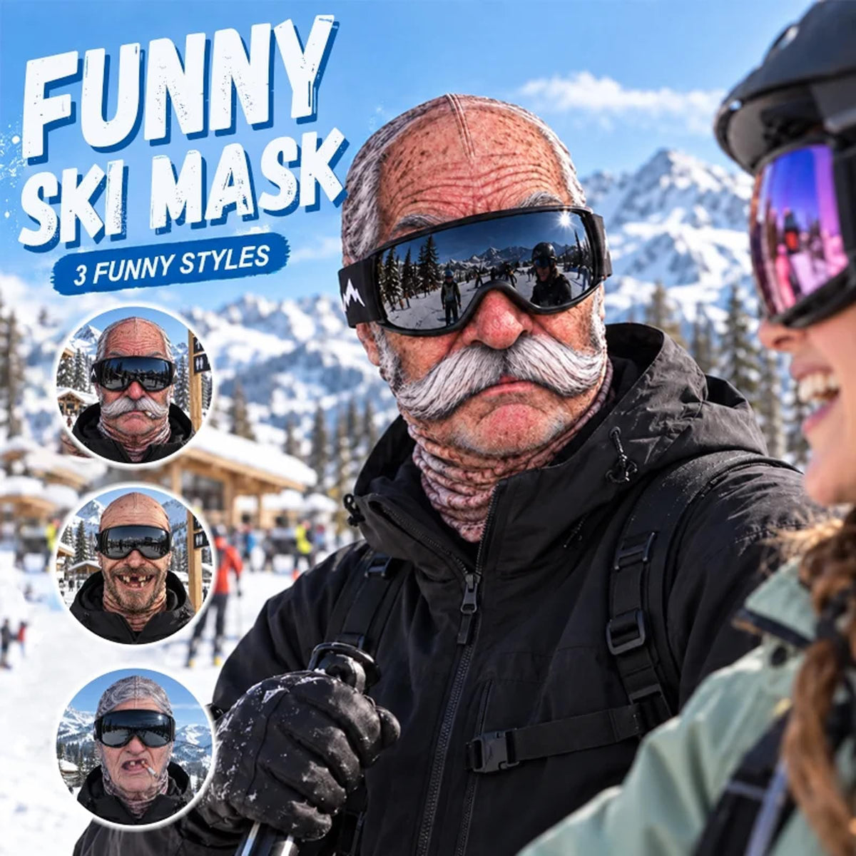 Old Man Ski Mask Funny Realistic Face Balaclava 3D Printed Full Face Winter With Neck Coverage, Novelty Winter Face Cover for Skiing Snowboarding Outdoor Parties and Funny Gifts