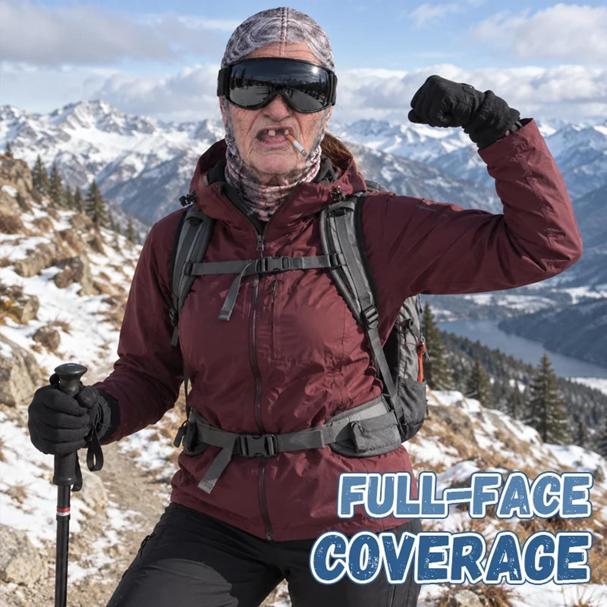 Old Man Ski Mask Funny Realistic Face Balaclava 3D Printed Full Face Winter With Neck Coverage, Novelty Winter Face Cover for Skiing Snowboarding Outdoor Parties and Funny Gifts