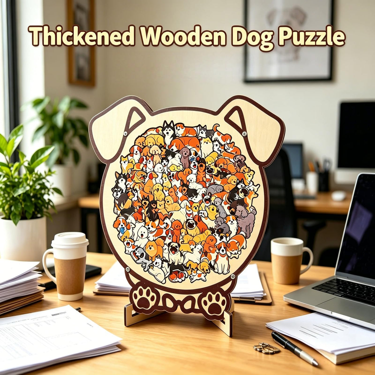 ⚡Limited-time offer⚡Dog Shaped/Cat Shaped Wooden Jigsaw Puzzle, 92-143 Pieces Thick Wood Puzzle with Acrylic Cover & Frame, Colorful Cute Animal Dog Puzzle, Decorative Puzzle Gift for Dog Lovers, Home Wall Decor