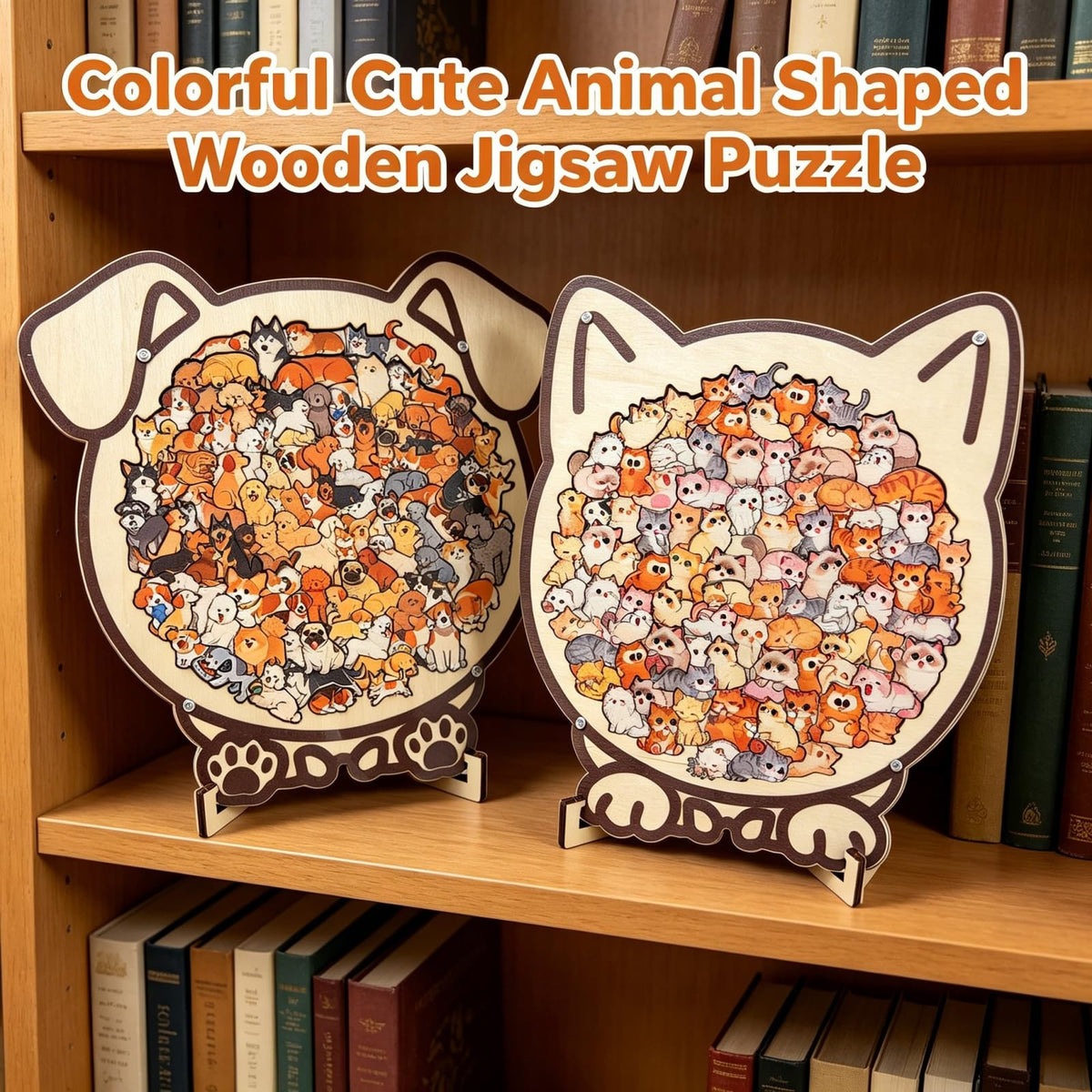 ⚡Limited-time offer⚡Dog Shaped/Cat Shaped Wooden Jigsaw Puzzle, 92-143 Pieces Thick Wood Puzzle with Acrylic Cover & Frame, Colorful Cute Animal Dog Puzzle, Decorative Puzzle Gift for Dog Lovers, Home Wall Decor