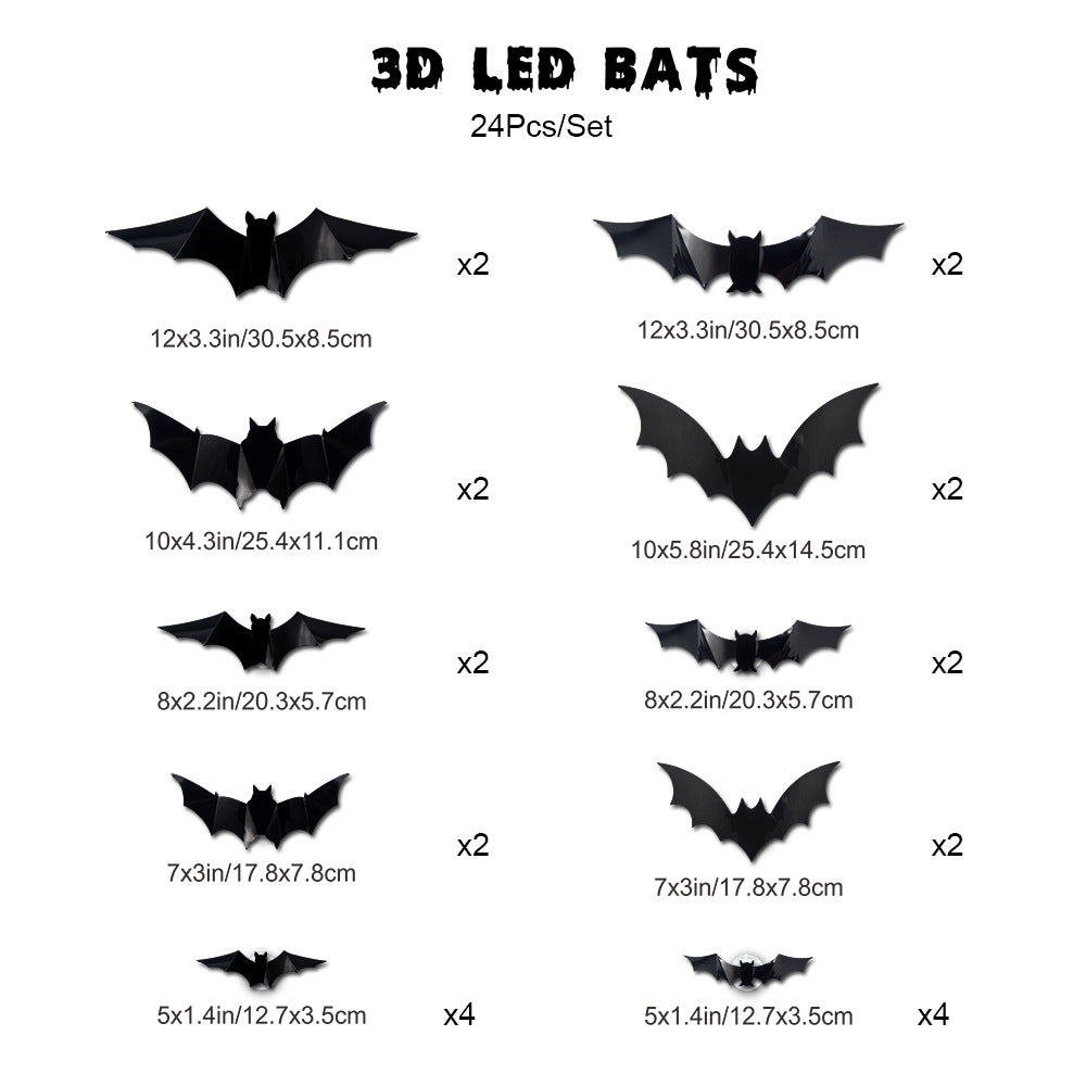 🕷️🦇🎃36-Pack Halloween Bat & Spider Decorations with LED Lights – Indoor Wall Decor for Home, Party & Classroom