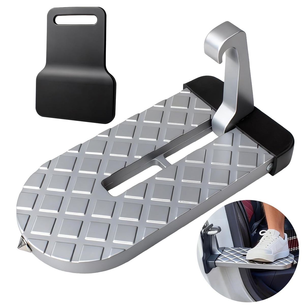 Car Door Step for Car Roof Access,Free Bonus Pressure Relief Pad Included,Foldable Non-Slip Ascent Latch Pedal Rack with Scratch Proof Rubber Pad for Universal Cars SUVs Trucks Vans