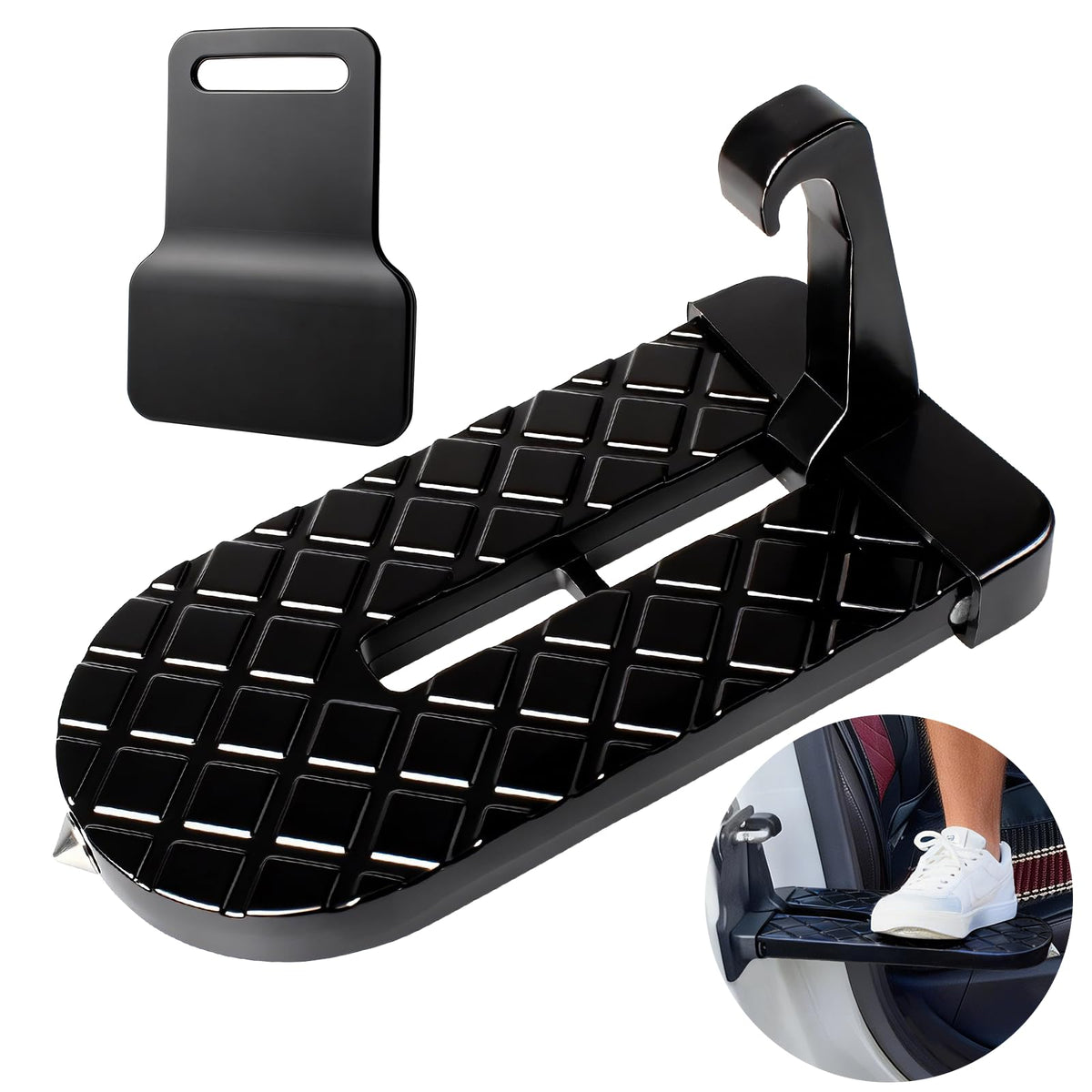 Car Door Step for Car Roof Access,Free Bonus Pressure Relief Pad Included,Foldable Non-Slip Ascent Latch Pedal Rack with Scratch Proof Rubber Pad for Universal Cars SUVs Trucks Vans