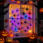 🕷️🦇🎃36-Pack Halloween Bat & Spider Decorations with LED Lights – Indoor Wall Decor for Home, Party & Classroom