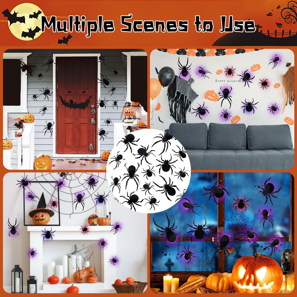 🕷️🦇🎃36-Pack Halloween Bat & Spider Decorations with LED Lights – Indoor Wall Decor for Home, Party & Classroom