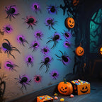 🕷️🦇🎃36-Pack Halloween Bat & Spider Decorations with LED Lights – Indoor Wall Decor for Home, Party & Classroom