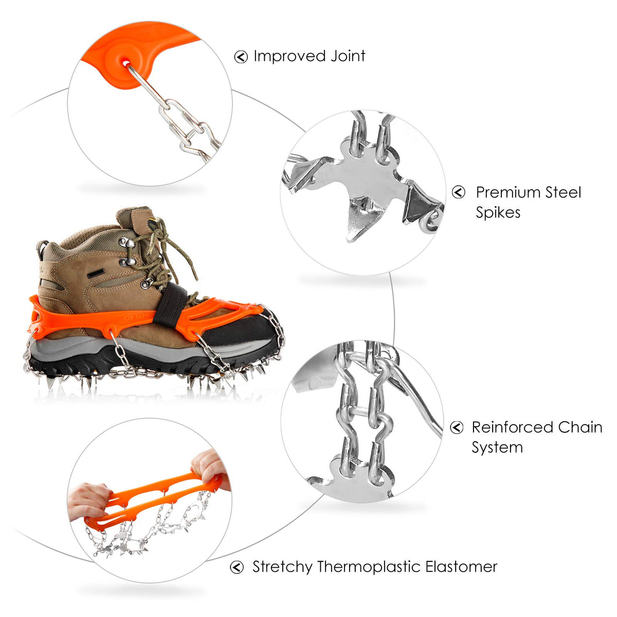 Crampons Ice Cleats Traction Snow Grips for Boots Shoes Women Men Anti Slip 19 Stainless Steel Spikes Safe Protect for Hiking Fishing Walking Climbing Mountaineering
