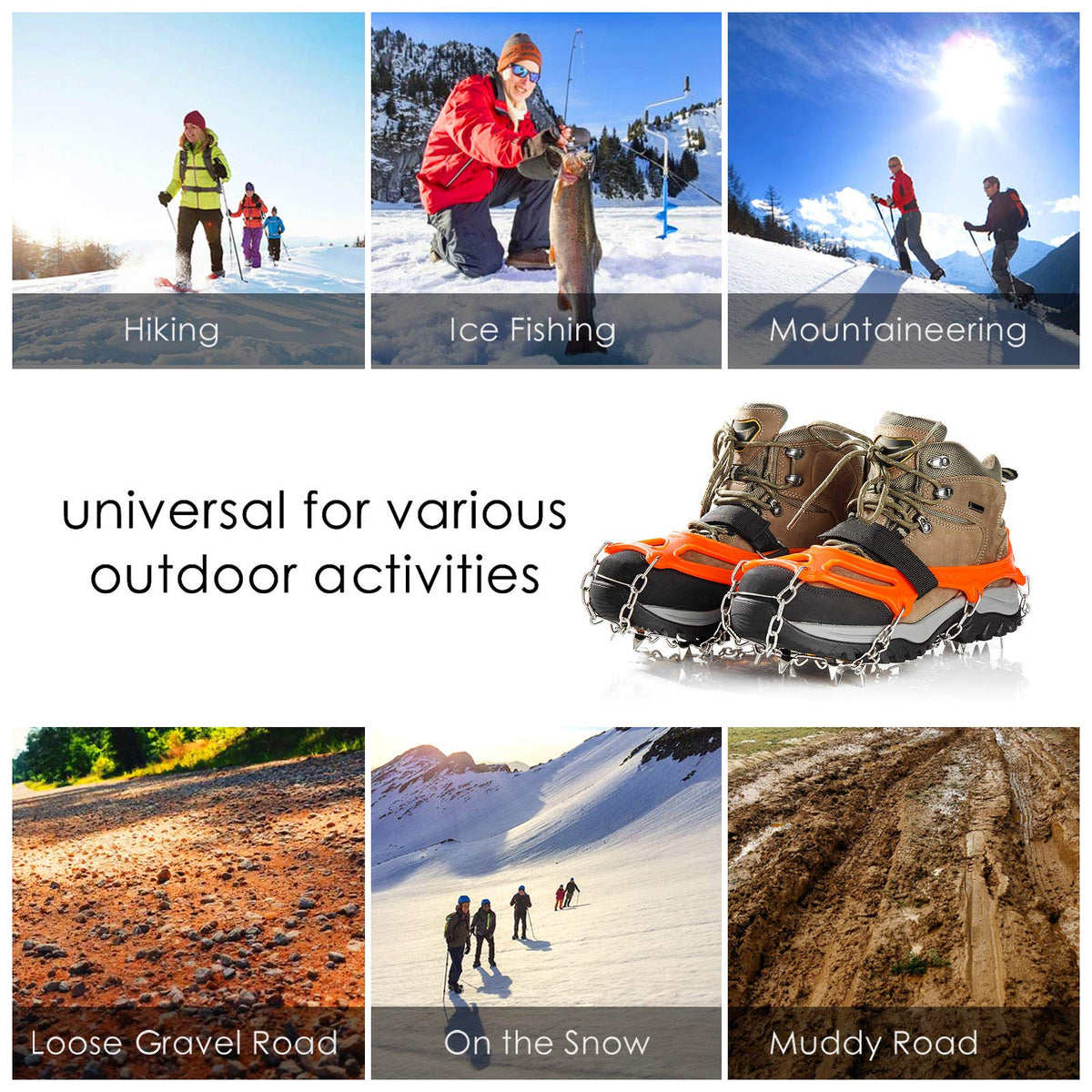 Crampons Ice Cleats Traction Snow Grips for Boots Shoes Women Men Anti Slip 19 Stainless Steel Spikes Safe Protect for Hiking Fishing Walking Climbing Mountaineering