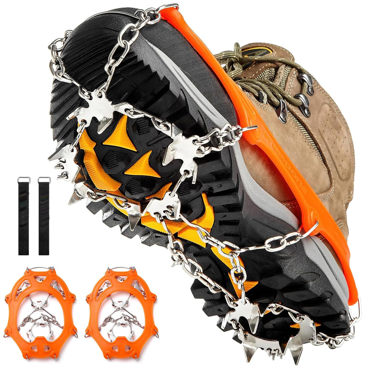 Crampons Ice Cleats Traction Snow Grips for Boots Shoes Women Men Anti Slip 19 Stainless Steel Spikes Safe Protect for Hiking Fishing Walking Climbing Mountaineering