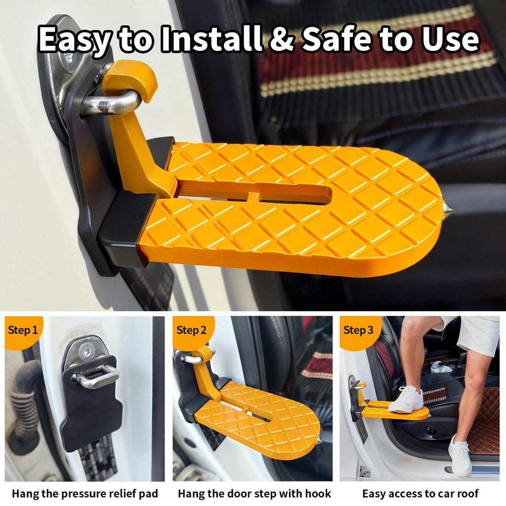 Car Door Step for Car Roof Access,Free Bonus Pressure Relief Pad Included,Foldable Non-Slip Ascent Latch Pedal Rack with Scratch Proof Rubber Pad for Universal Cars SUVs Trucks Vans