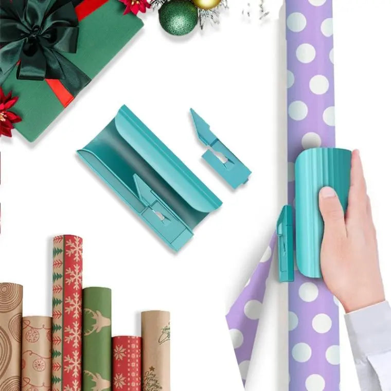 Wrapping Paper Cutter (2-Pack) | Holiday Gift Wrap Paper Roll Holder and Cutter