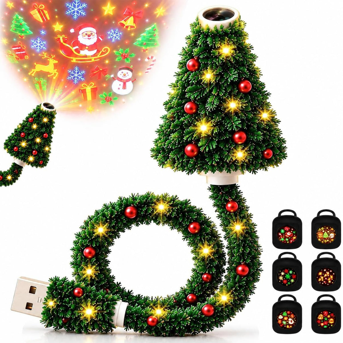Christmas Projector Lights Indoor,Plug And Play HD Christmas Tree Projector Christmas Tree Design Plug In Night Light, Ceiling Projector Indoor With 6 Festive Scenes, Flexible Tree Light For Xmas Decor
