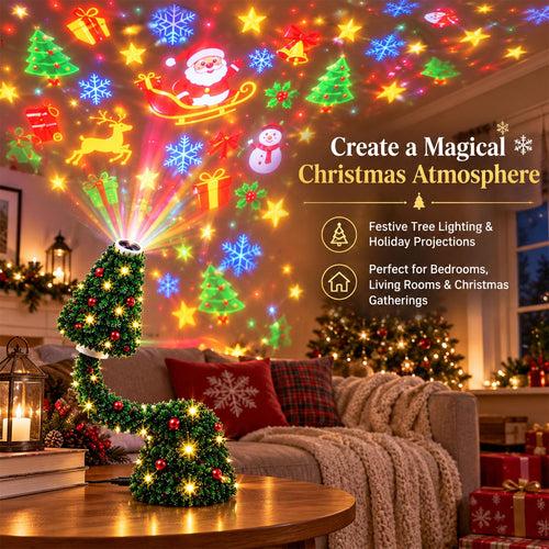 Christmas Projector Lights Indoor,Plug And Play HD Christmas Tree Projector Christmas Tree Design Plug In Night Light, Ceiling Projector Indoor With 6 Festive Scenes, Flexible Tree Light For Xmas Decor