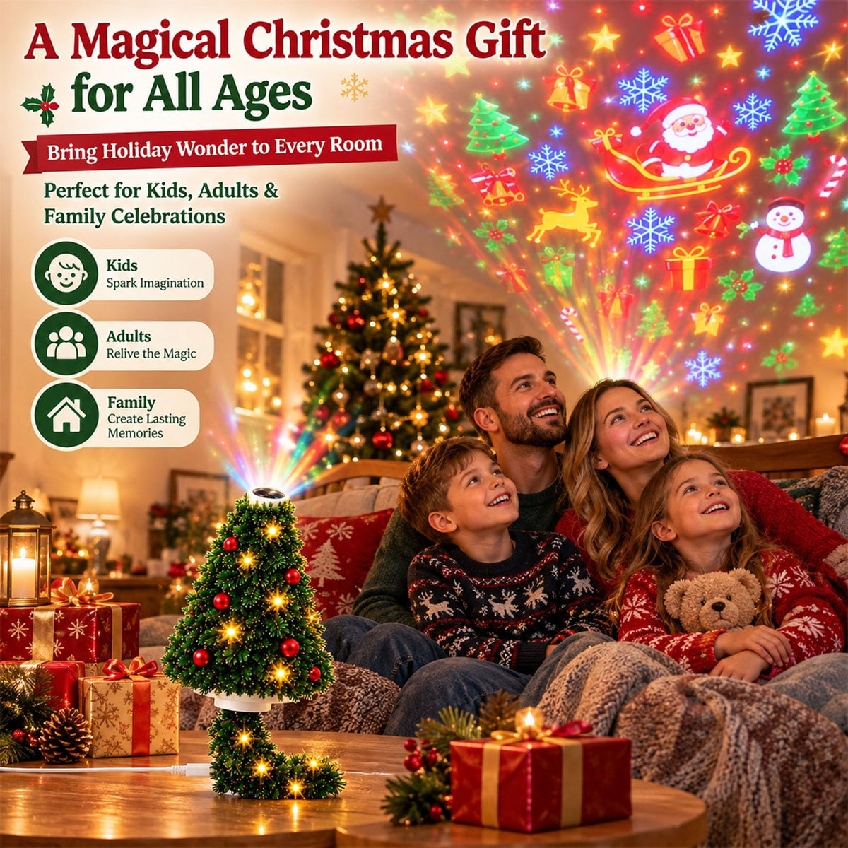 Christmas Projector Lights Indoor,Plug And Play HD Christmas Tree Projector Christmas Tree Design Plug In Night Light, Ceiling Projector Indoor With 6 Festive Scenes, Flexible Tree Light For Xmas Decor